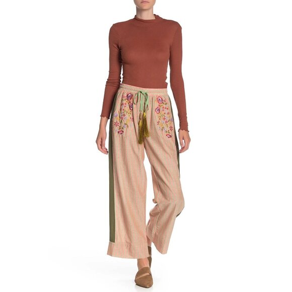 Aratta Silent Journey Pants - SMALL Aratta Silent Journey Boho Seven Hills Embroidered Stripe Wide Leg Pants